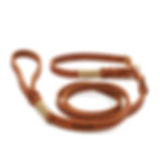 Retrieverleine aus Leder in Cognac mit einer goldenen Umwicklung und goldenen Metallteilen