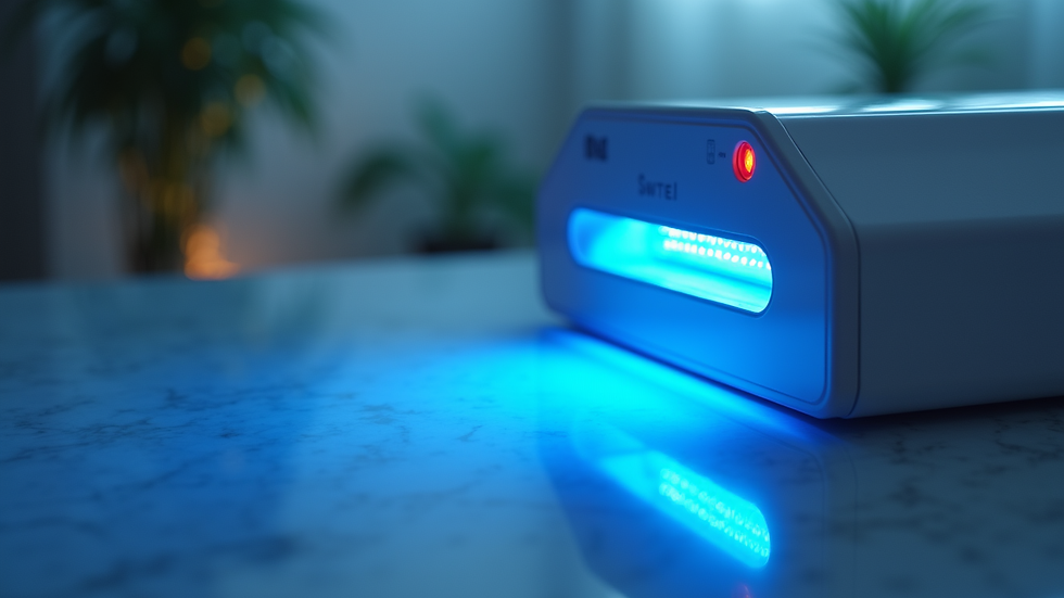 Close-up view of a UV light sanitizer device used for disinfecting surfaces