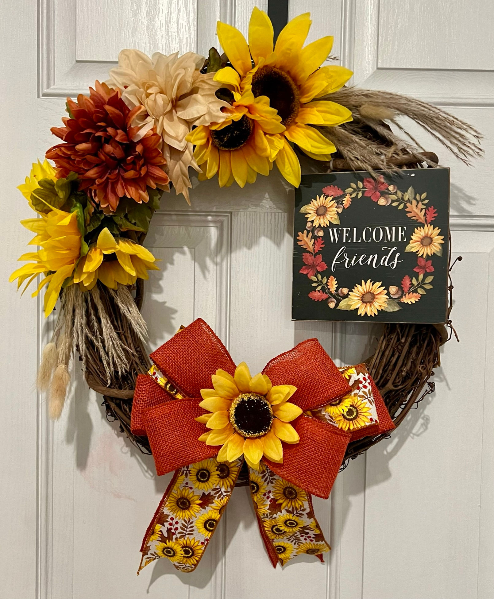 Welcome Friends Sunflower Grapevine Wreath