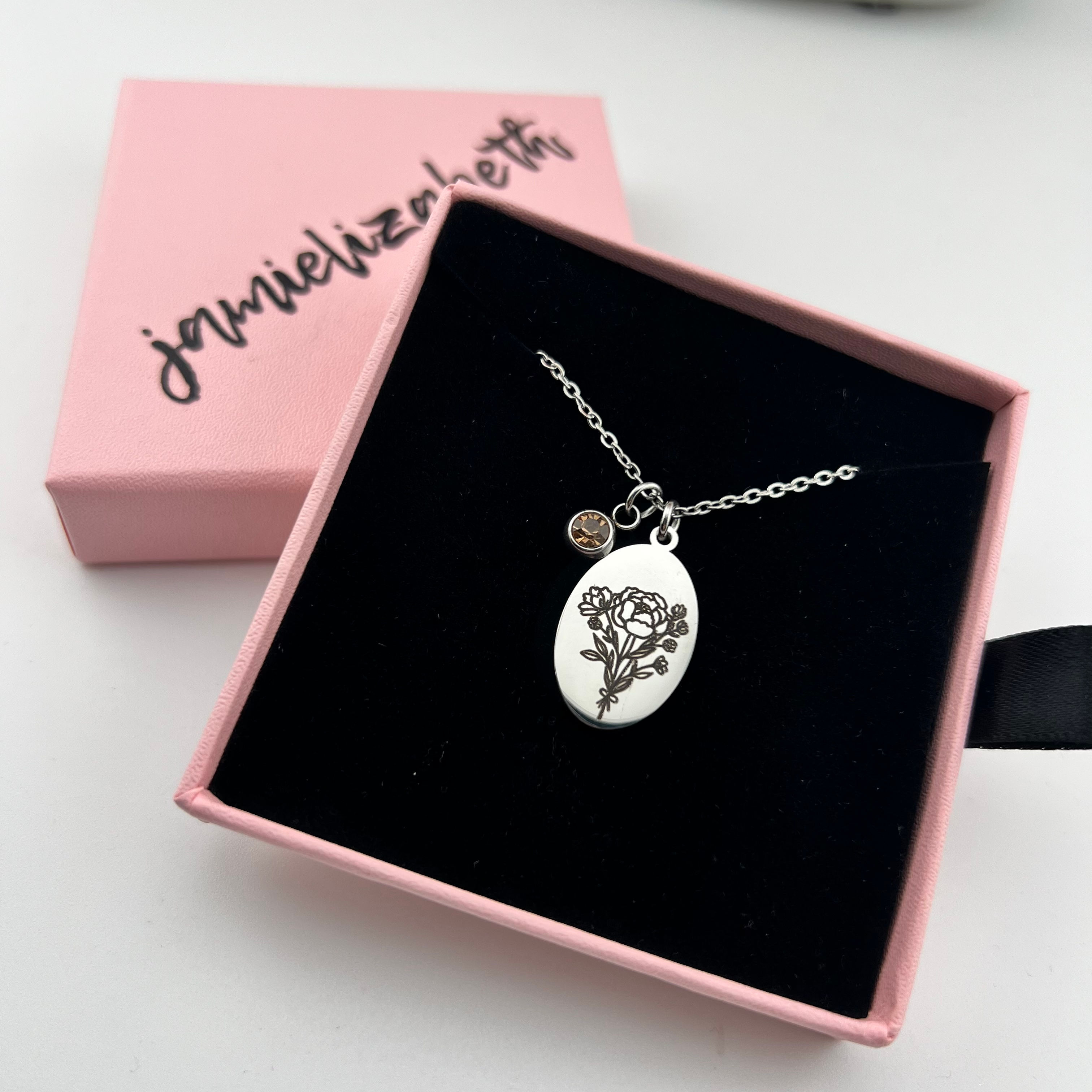 November Birth Flower Peony Necklace with Citrine Birthstone