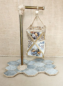 Boho Dahlia lantern on brass pole with ceramic tile base