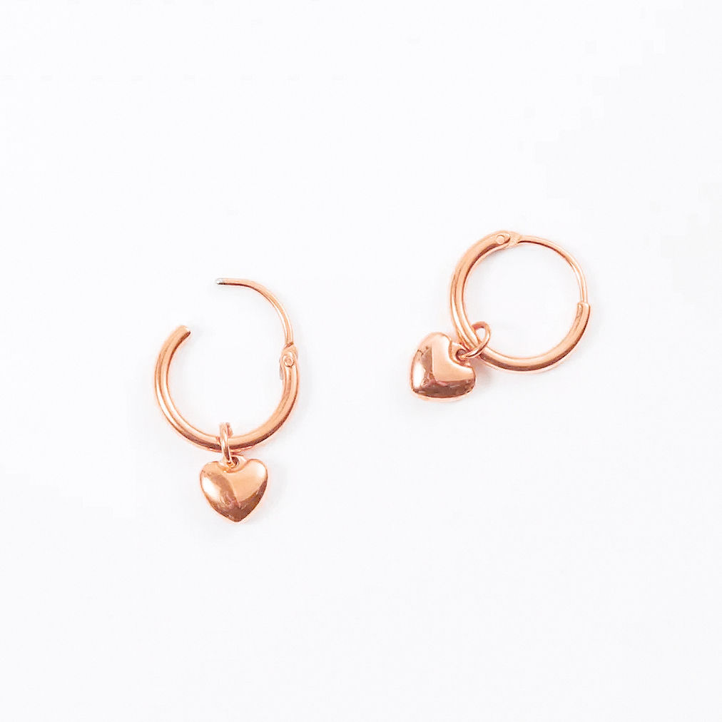 Rose Gold Heart Charm Hoops