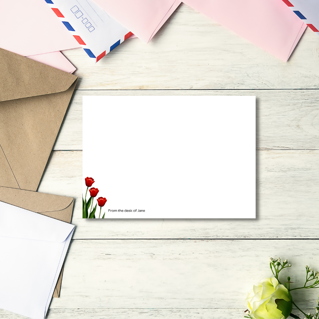 Personalised Correspondence Sheets A6 - Red Tulips