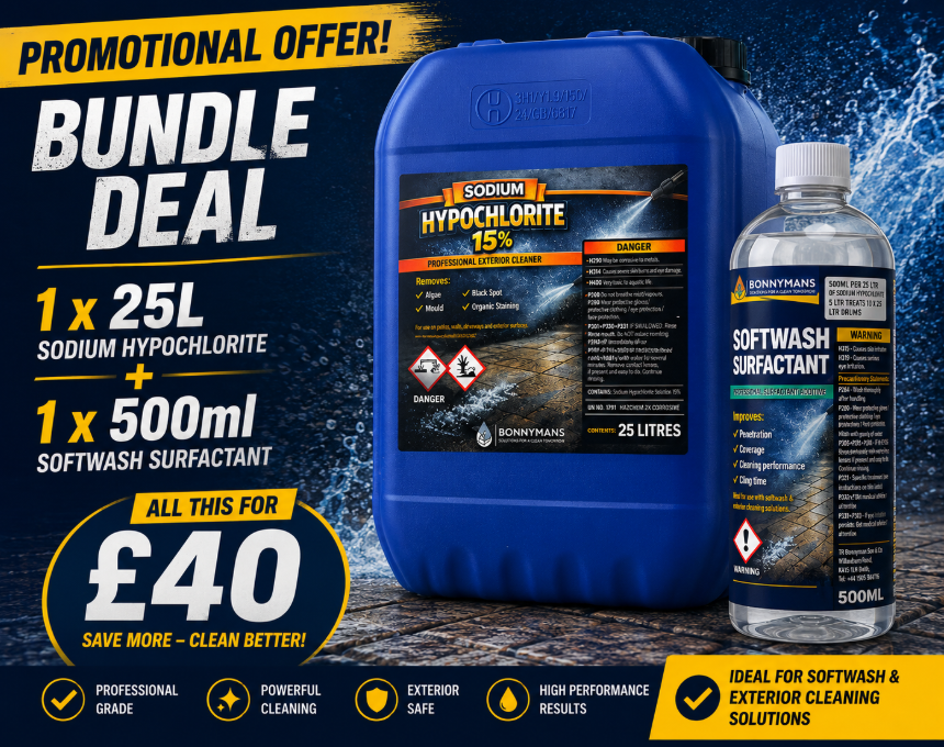 Sodium Hypochlorite 25L and Softwash Surfactant 500ML