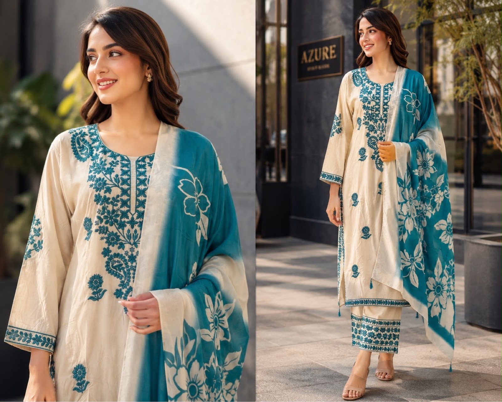Azure Embroidered Salwar Kameez Suit with Dupatta