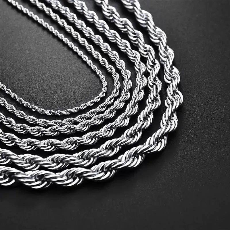 Thumbnail: 316L Stainless Steel Twisted Singapore Rope Chain Necklace for Men and Women
