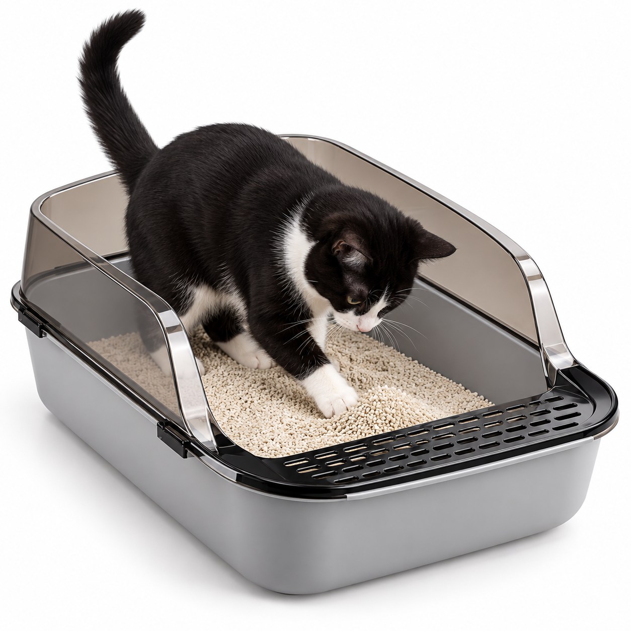 Open-Top Cat Litter Tray with Raised Sides