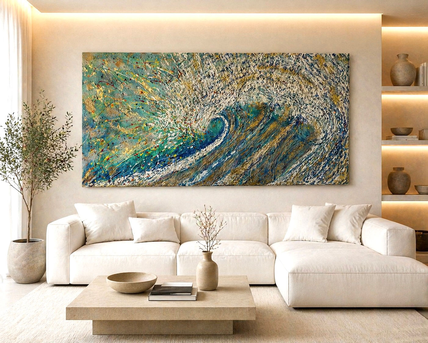 Onda artistica grande. Quadro astratto su tela moderno.