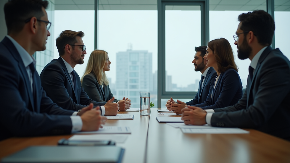 Eye-level view of a business meeting discussing market entry strategies