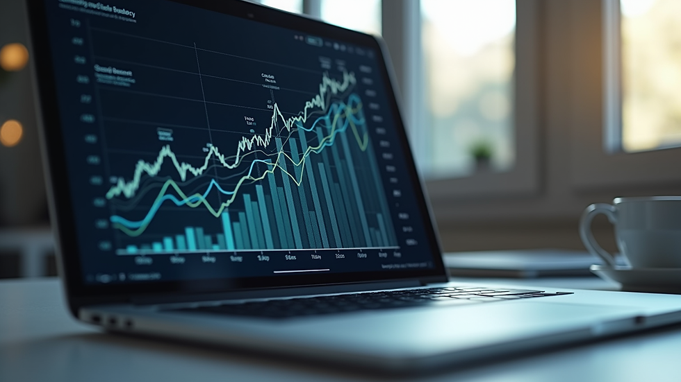 High angle view of a business growth chart on a laptop screen
