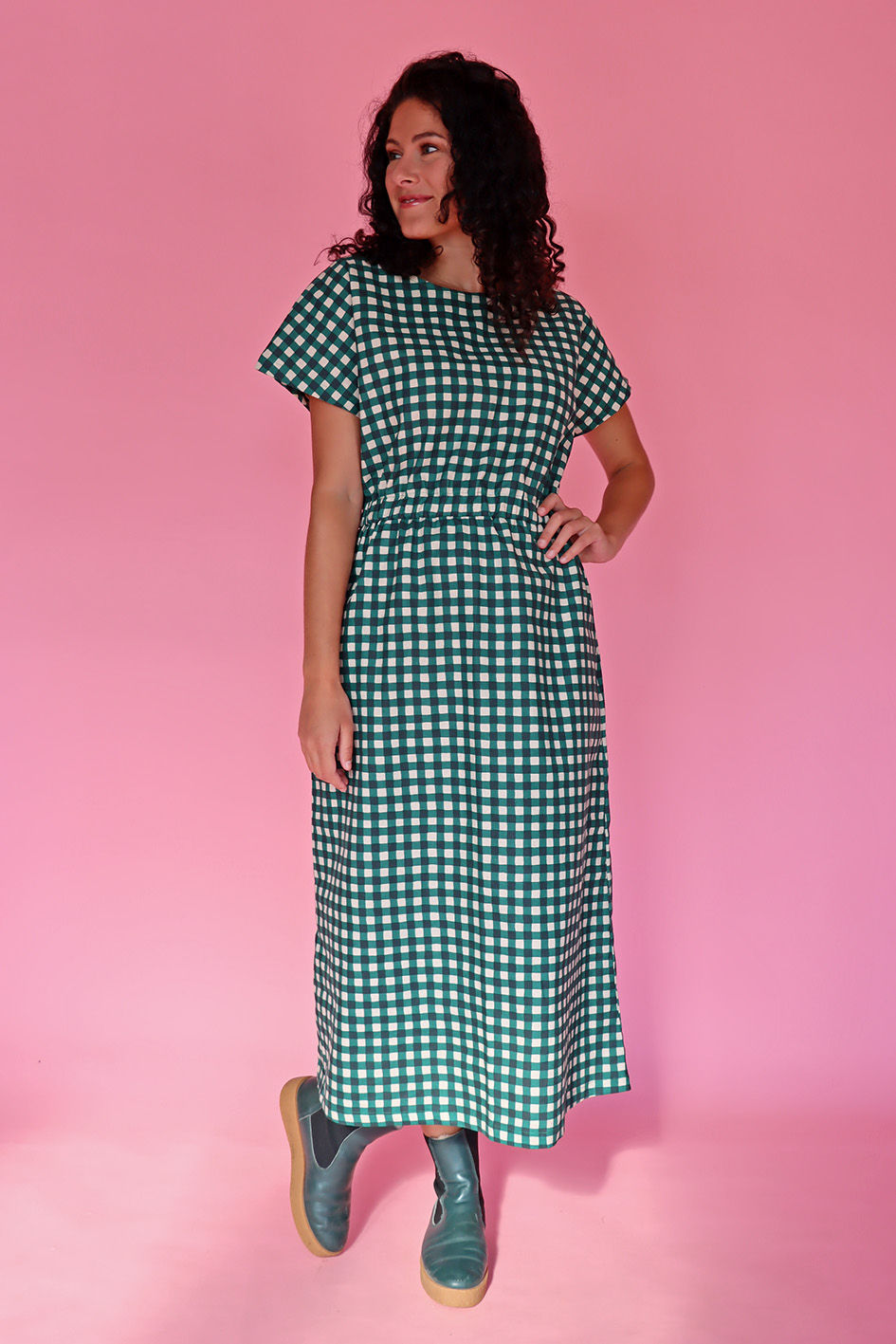 Thumbnail: Pine Chekku Smock Dress