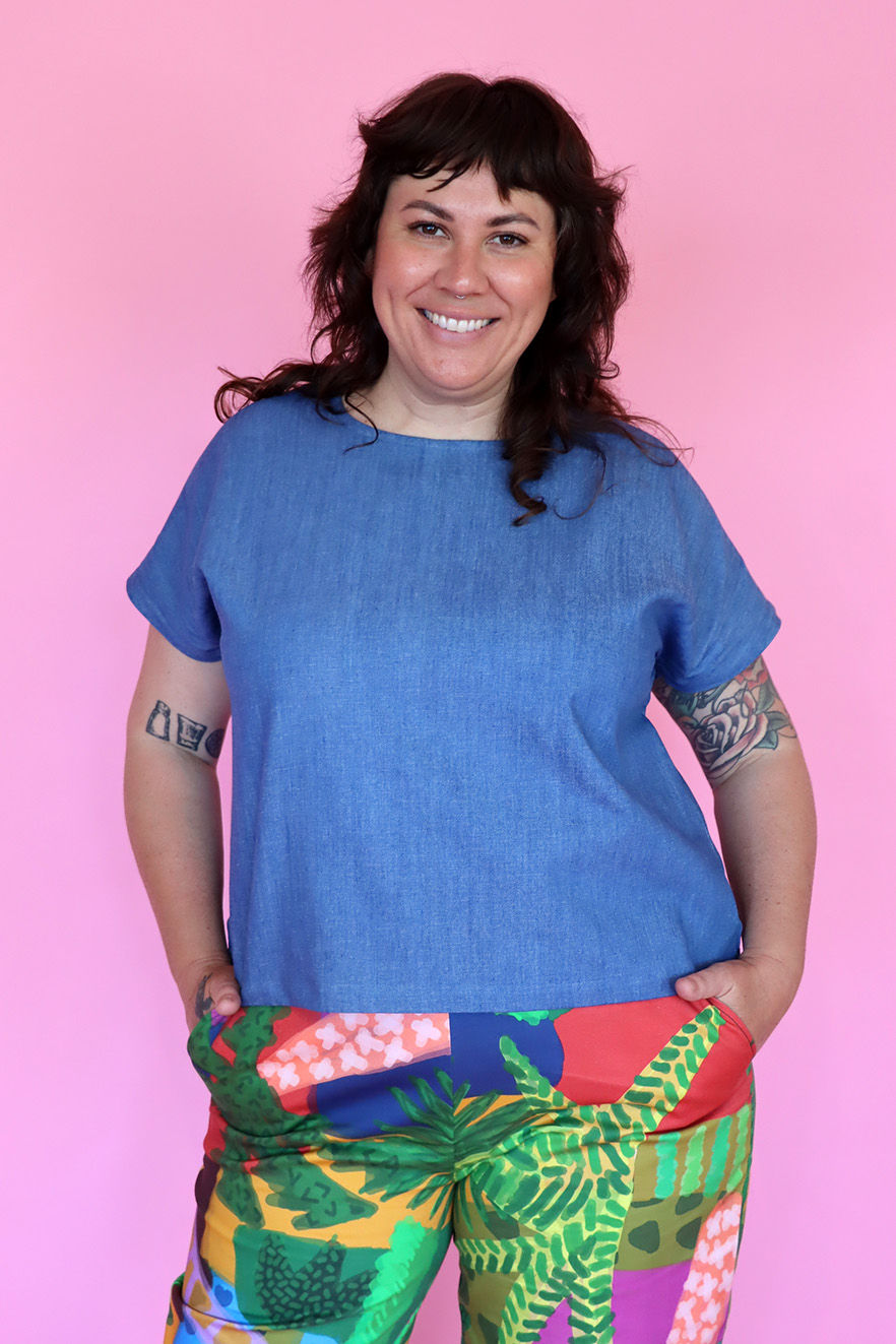 Thumbnail: Denim Cap Sleeve Top