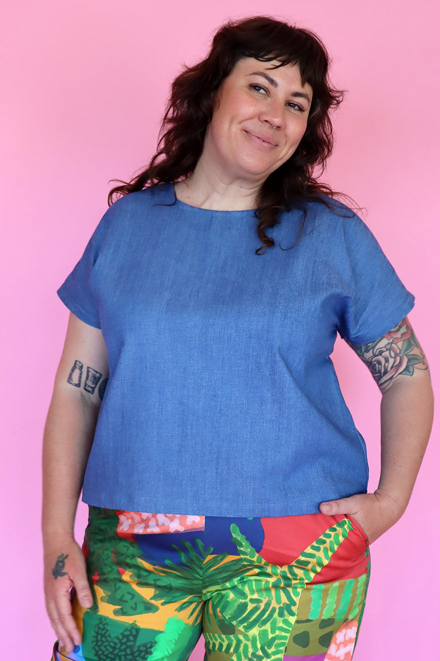 Thumbnail: Denim Cap Sleeve Top