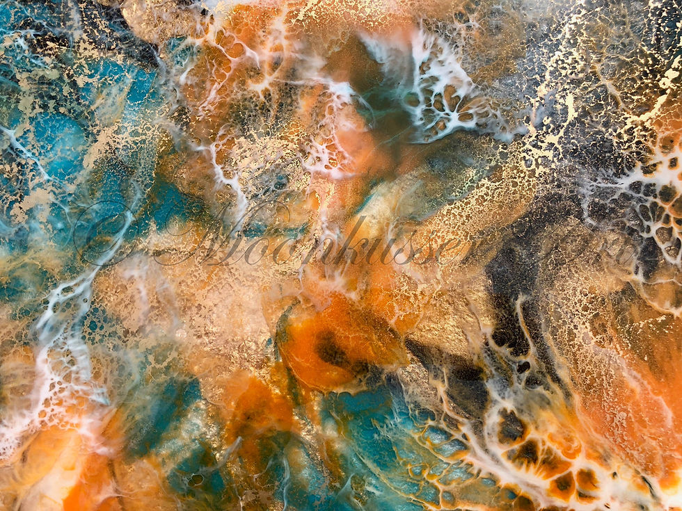 Thumbnail: Moonkusser Art, Monarch Wings, Original Abstract Diptych Resin Art Painting, detail 1b
