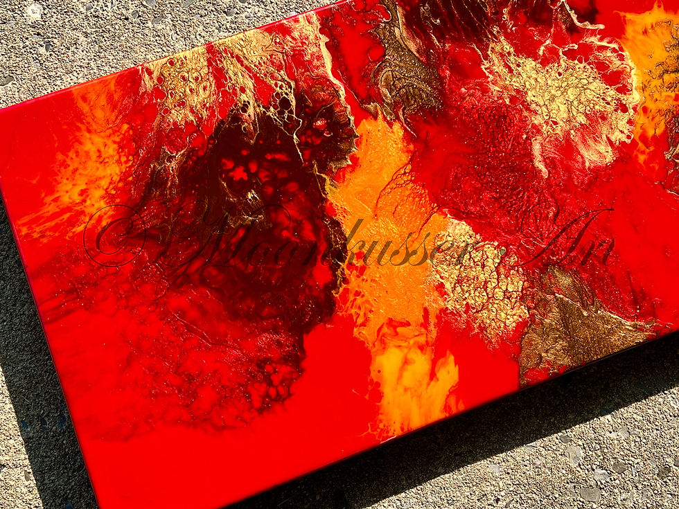 Thumbnail: Resin Wall Painting - Ablaze, red with details of oranges, browns, and gold
