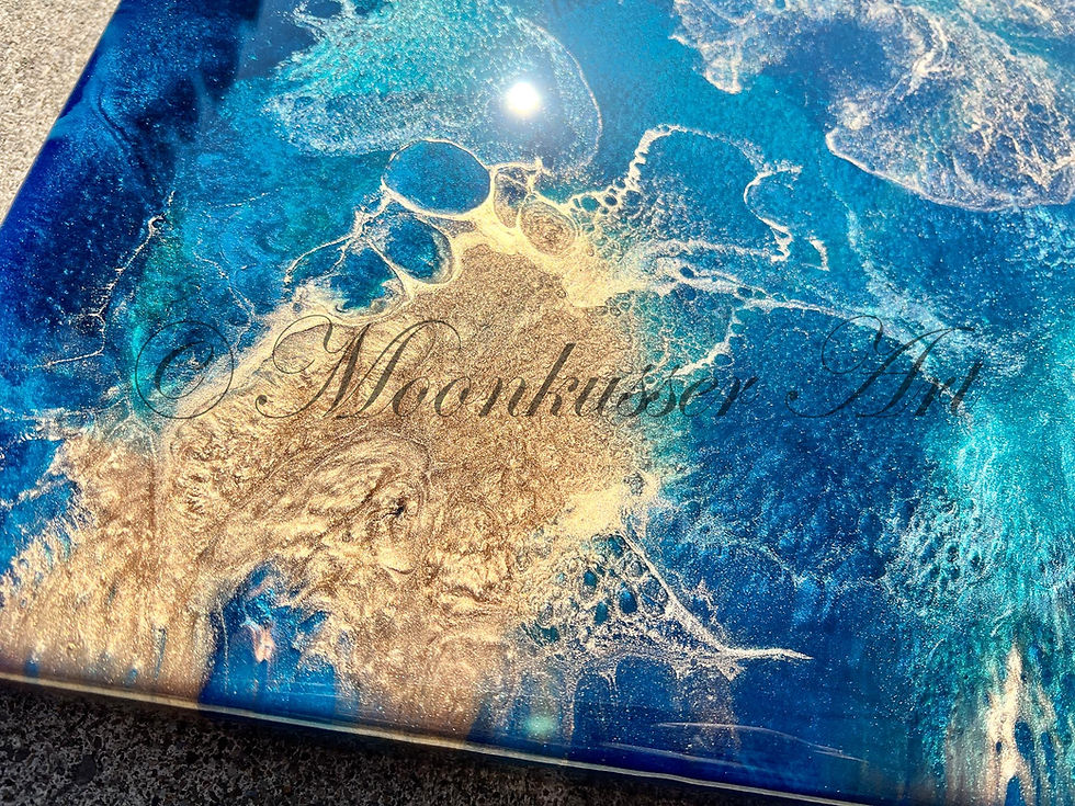 Thumbnail: Resin Artwork - Adrift, colors of gold, azure, blue, and turquoise