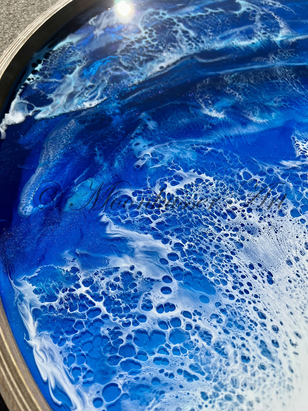 Thumbnail: Seashore Resin Art - Belize Blues, detailed wave lacing over shades of blue