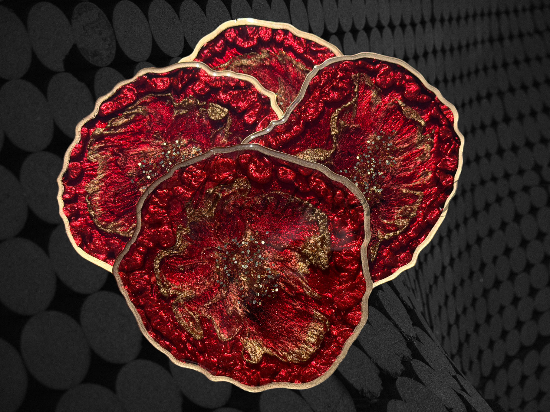 Geode Resin Art Coasters - Ruby, stackable coasters