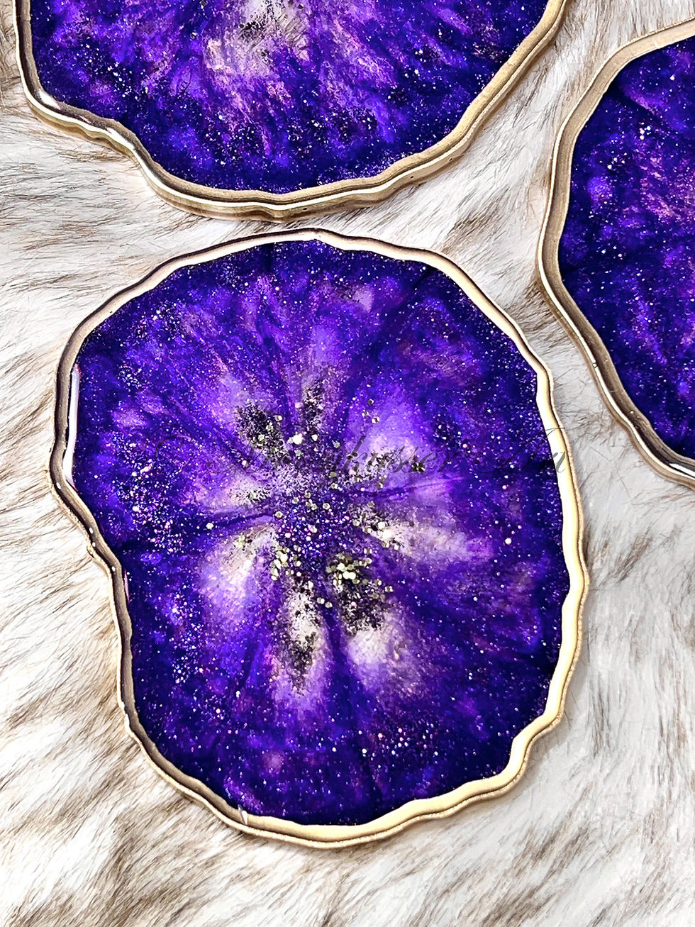 Thumbnail: Agate Resin Coasters - Violet, purple with gold accent