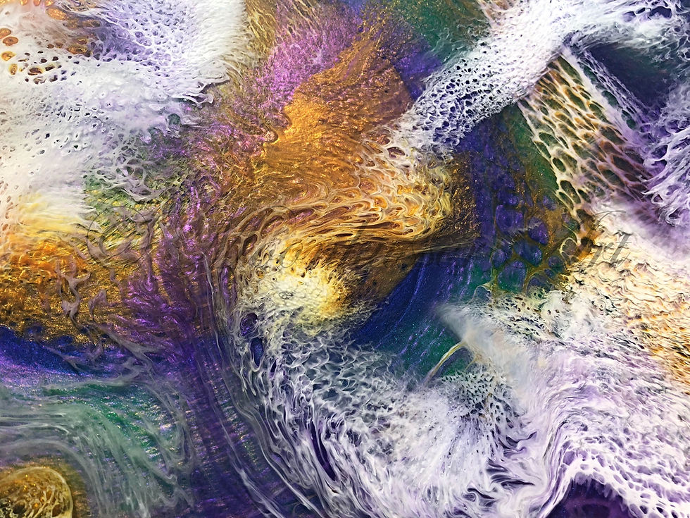 Thumbnail: Resin Art - Tropical, colorful ribbons of green, purple, orange, blue, and white