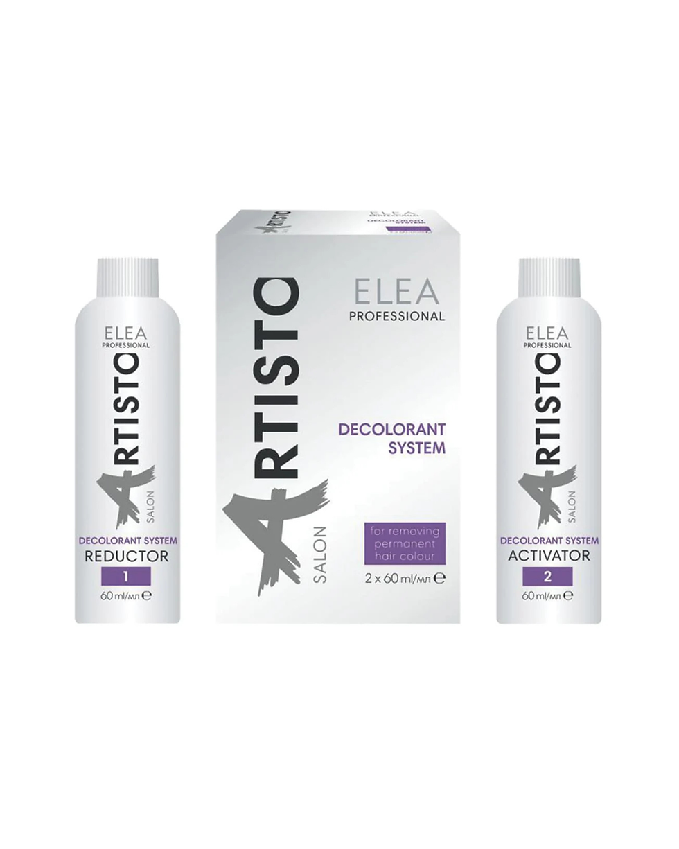 Elea Professional Artisto Decolorant System profesionali dviejų komponentų emulsija, skirta pašalinti dažus iš plaukų 120 ml