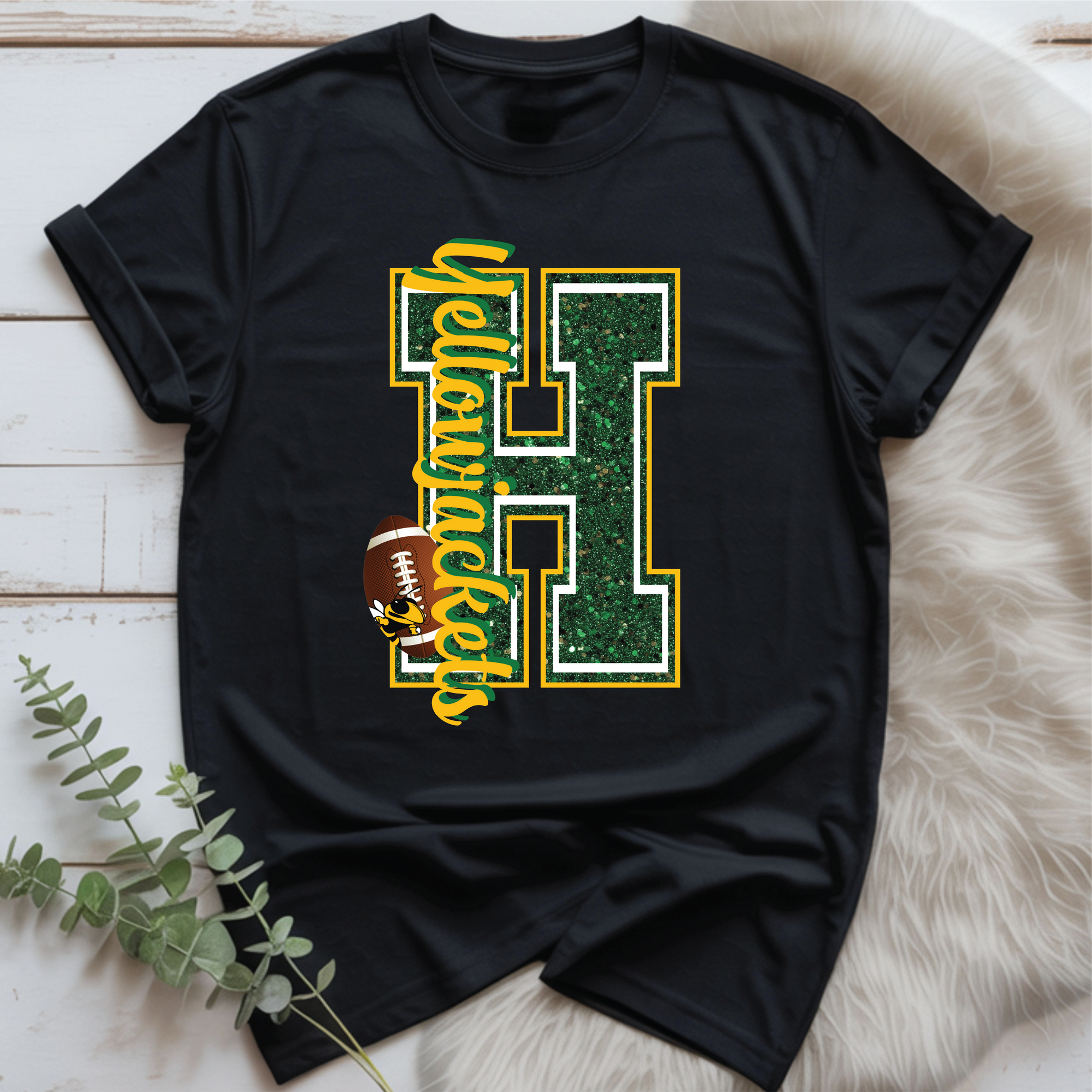Green Faux Glitter H - Football