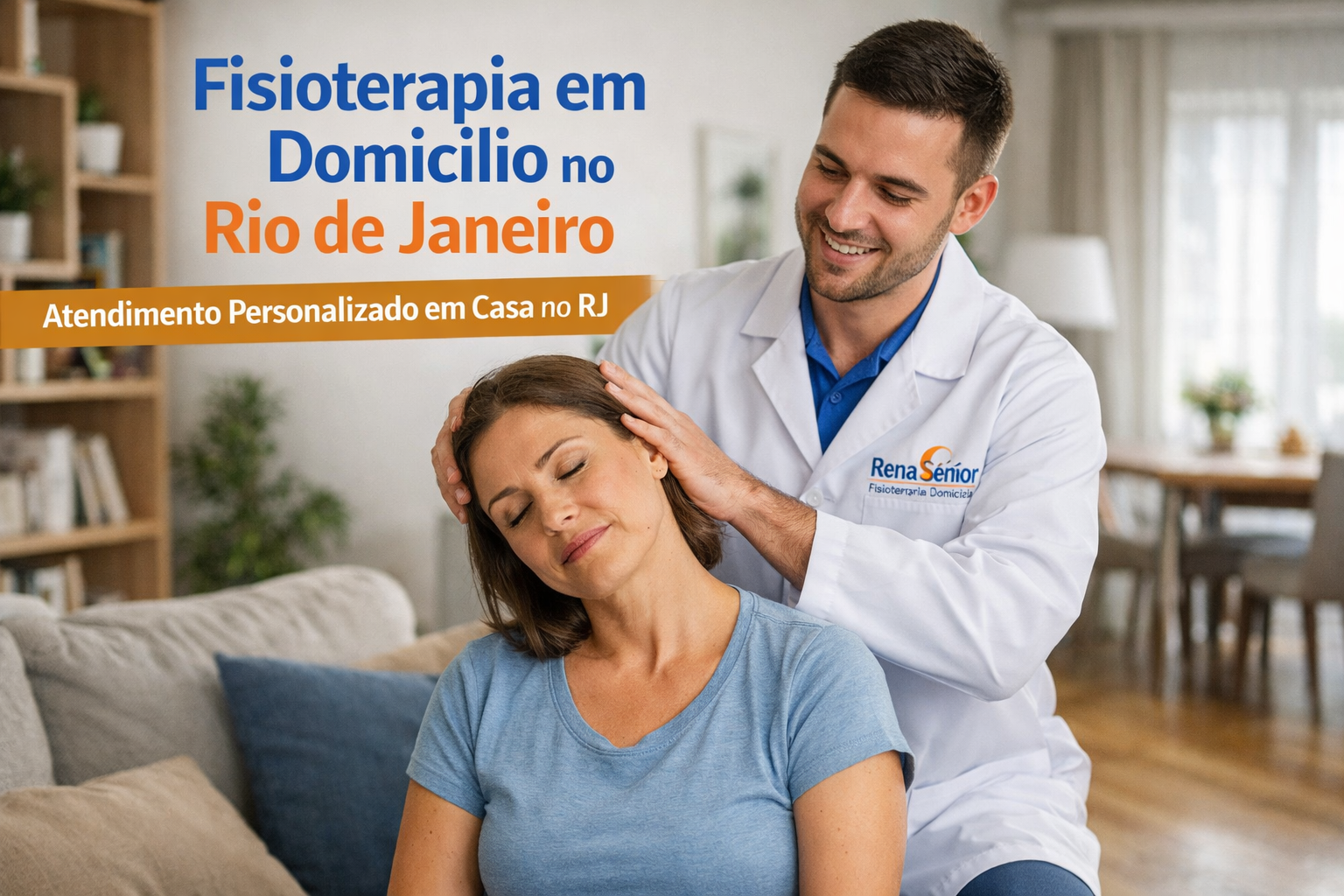 Fisioterapeuta realizando fisioterapia em casa para paciente com dor nas costas
