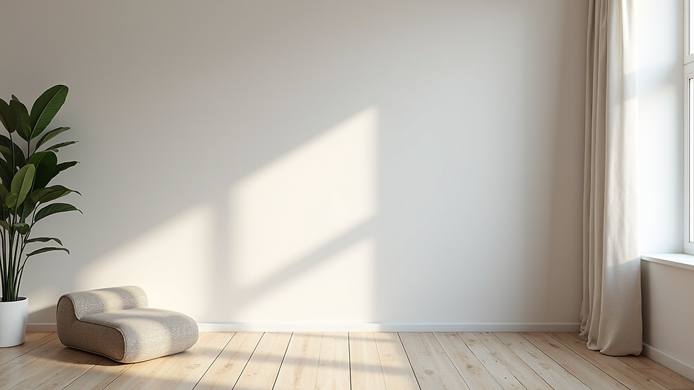 Eye-level view of a freshly painted feature wall with a smooth finish in a modern living room