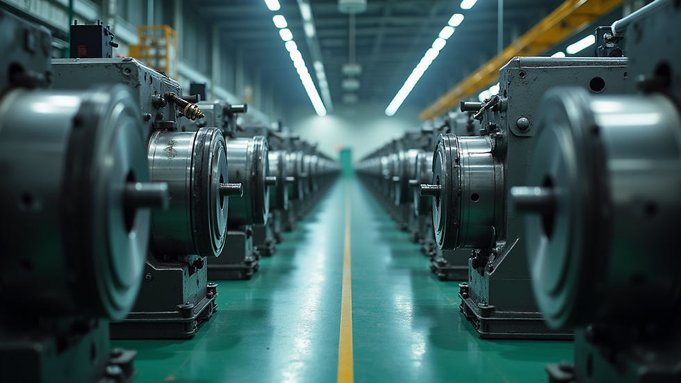 High angle view of a factory floor with die casting machines