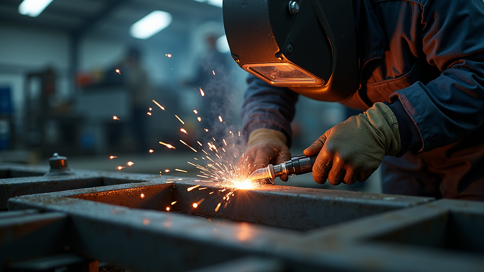 Close-up view of welding equipment used on a vehicle frame