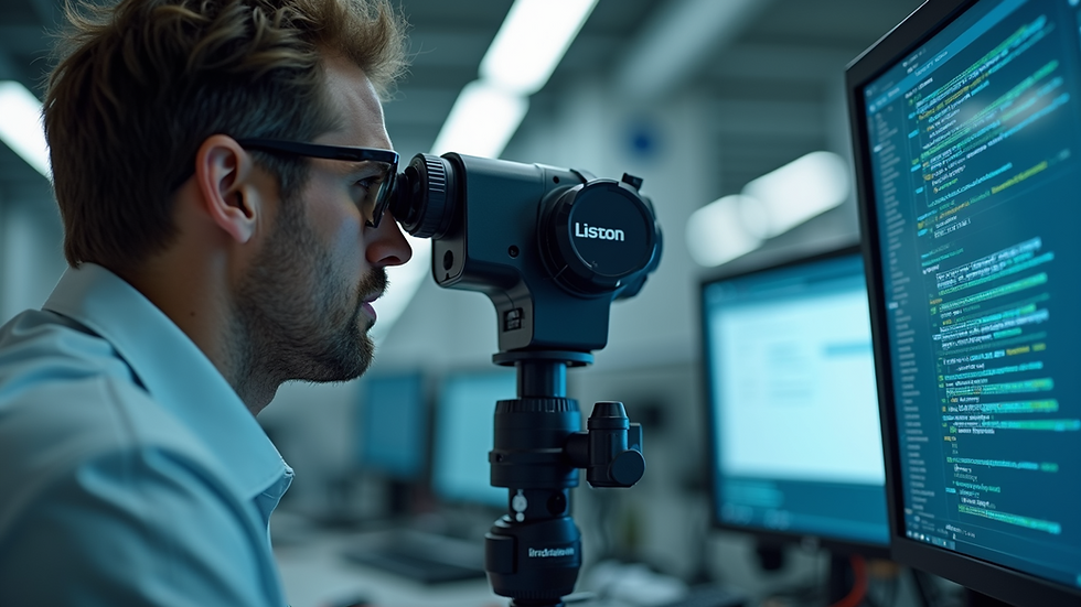 Eye-level view of a technician using computerized frame measuring equipment