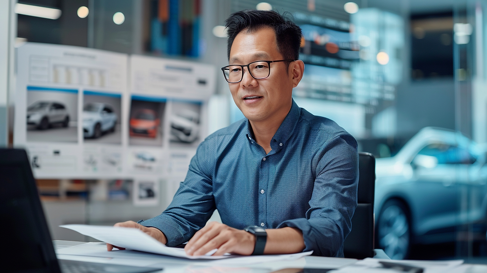 AI Budget Analyst Ben analyzing dealership finances and providing smart financial forecasting