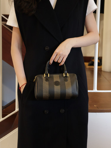 Fendi Pequin Boston Handbag | Née Vintage