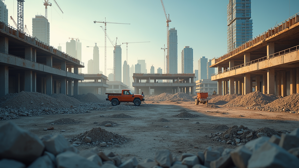 Wide angle view of a construction site under inspection