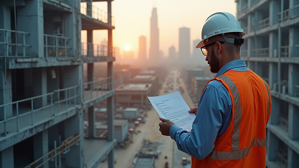 High angle view of a construction site during a risk assessment