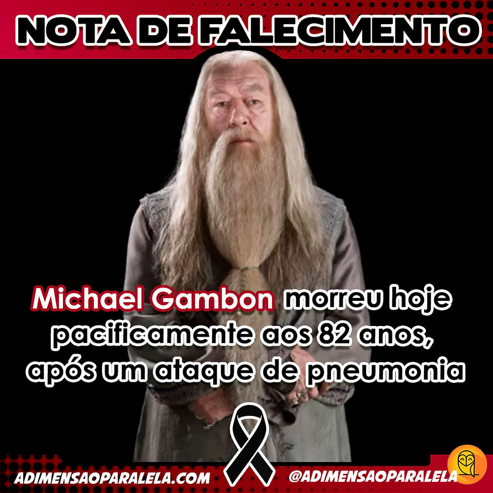 Nota de falecimento mostra o ator Michael Gambon como Alvo Dumbledore da saga Harry Potter