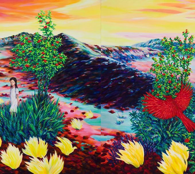 소녀와 레후아와 붉은새112×145.5cm×2pieces캔버스에 아크릴2024.jpg