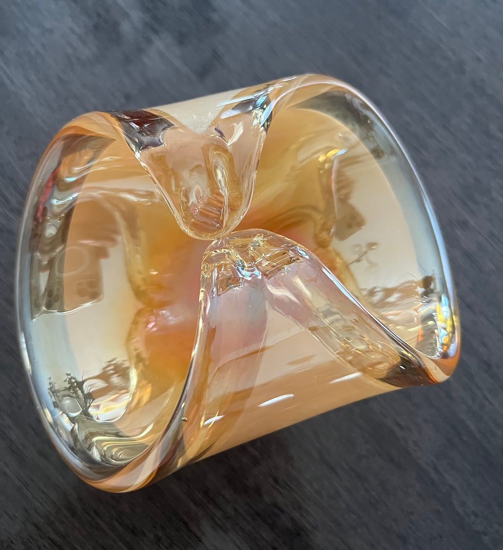 Thumbnail: Murano Art Glass BasketCaramel Luster Iridescent and Clear Cased