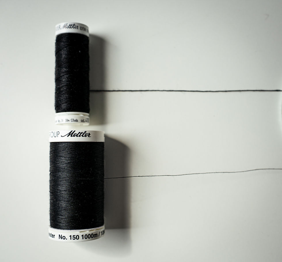 No. 36 thread (top) vs No. 150 thread (bottom)