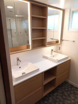 Floating vanity with IKEA cabinets and sinks