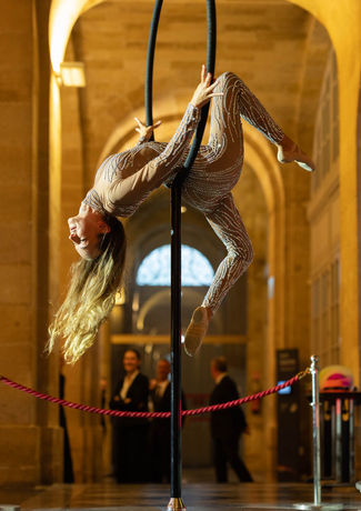 PAULINE LARRIBAT Aerien Cerceau Tissu Lyra Pole Lune Bordeaux