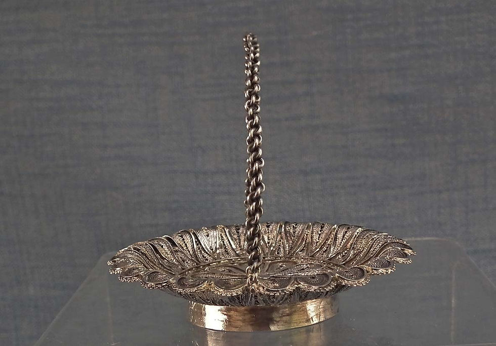 Thumbnail: Pair of Antique Armenian Solid Silver Filigree Baskets