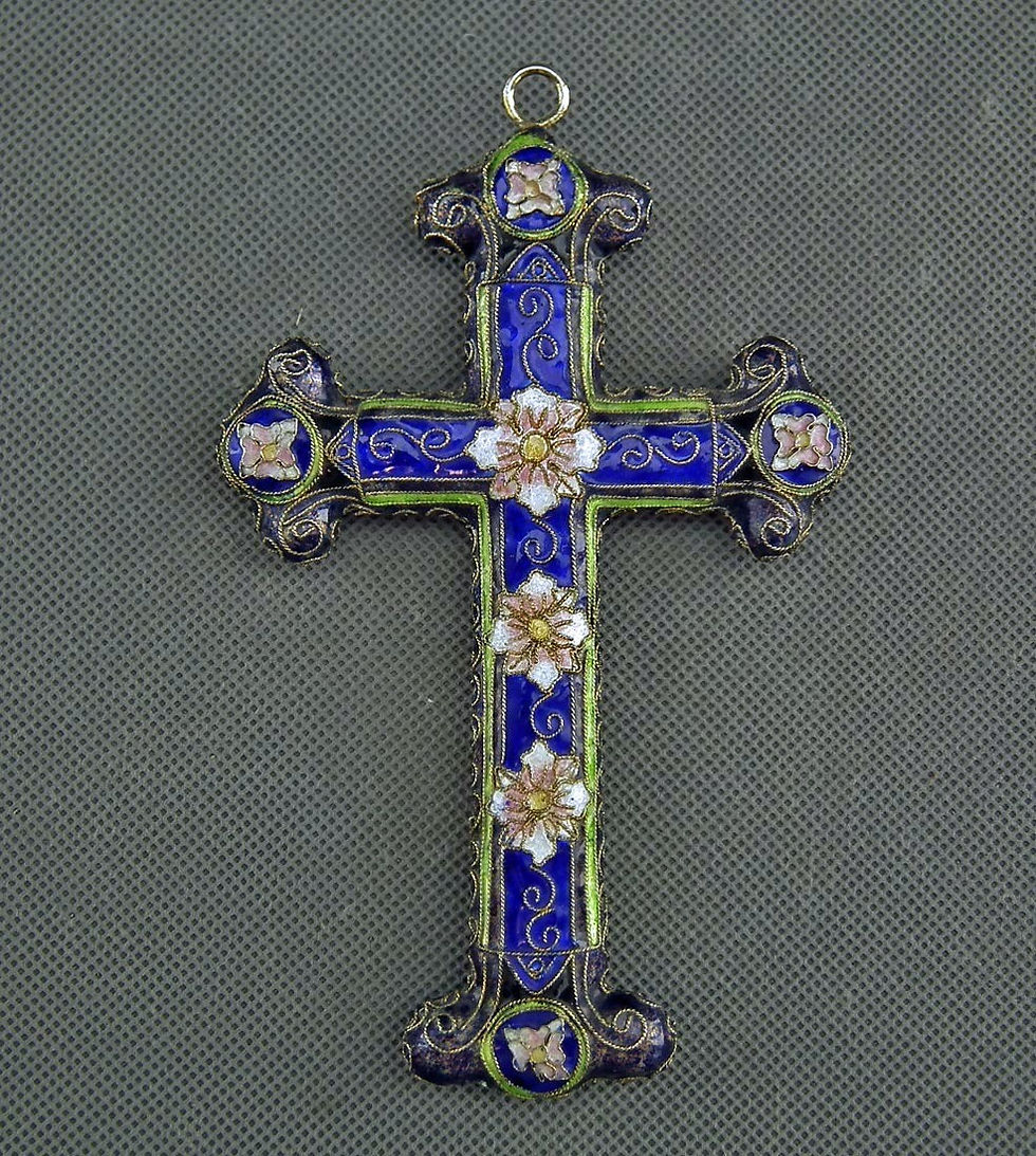 Antique Chinese 19th Century Qing Dynasty Large Cloisonné Enamel Cross