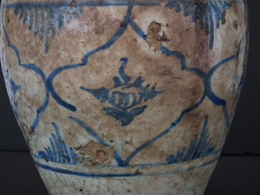 Thumbnail: Antique Medieval 15th Century Islamic Mamluk Blue and White Ceramic Jar