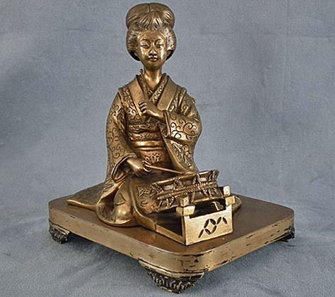 Thumbnail: Antique 19th century Japanese Bronze Geisha Sculpture Meiji Period