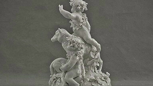 Antique Capodimonte Cozzi Figural Group Putti with Sheep White