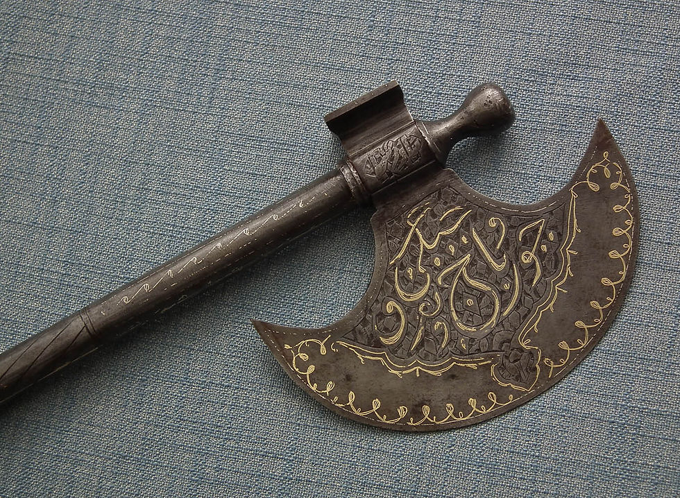 Thumbnail: Antique Gold Damascened 18th - 19th Century Indo Persian Islamic Axe