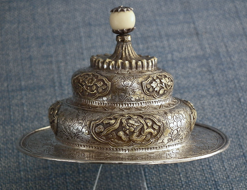 Thumbnail: Antique Buddhist Dhakya Silver Cup Stand with Cover 19th century Tibet