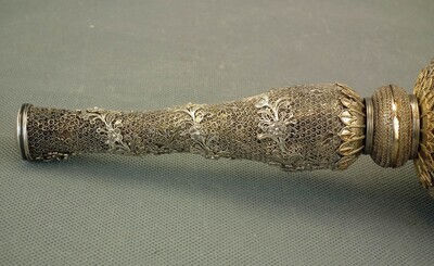 Thumbnail: Antique 18th Century Silver Gilt Filigree Indian Royal Scepter Mace Mughal India