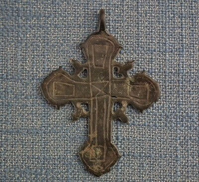 Thumbnail: Antique 17th Century Large Russian Orthodox Brass Pectoral Cross Telnik Крест-тельник